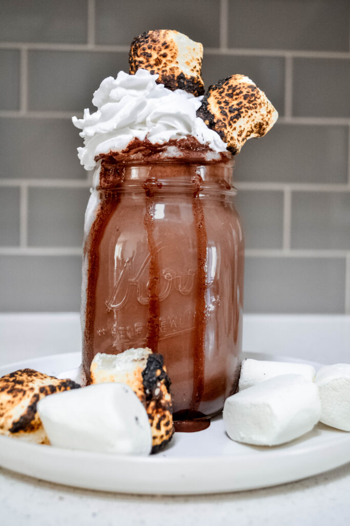 keto hot chocolate topped with toasted marshmallows