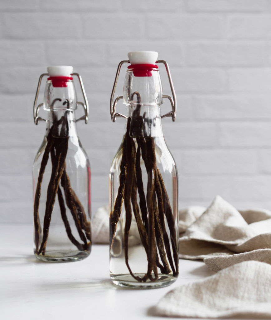 brand new clear bottle of vanilla extract