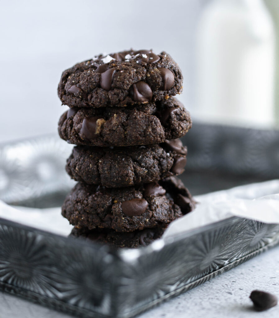 stack of double chocolate cookies