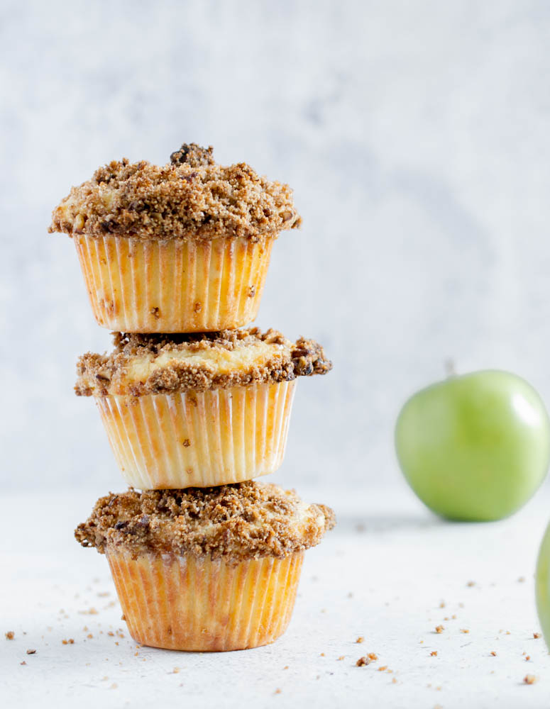 stack of 3 gluten free apple crumble muffins