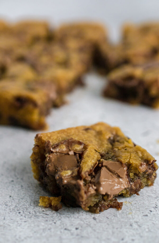 Vegan Blondies with melted chocolate chunks