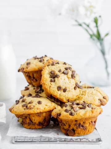 stack of vegan chocolate chip muffins