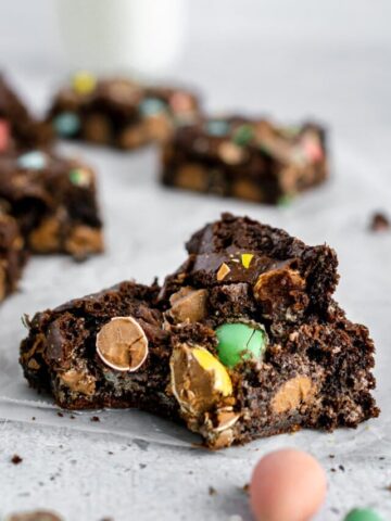 bite taken out of easter brownies