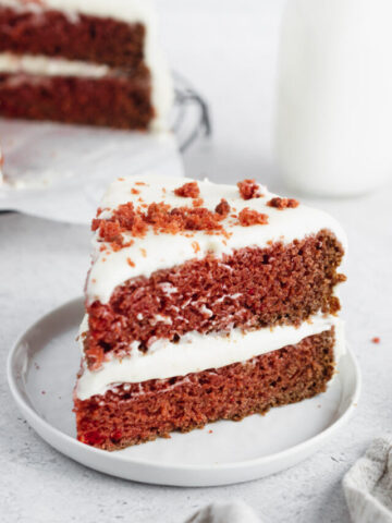 slice of vegan red velvet cake