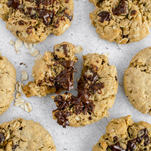 overhead photo of vegan oatmeal cookies