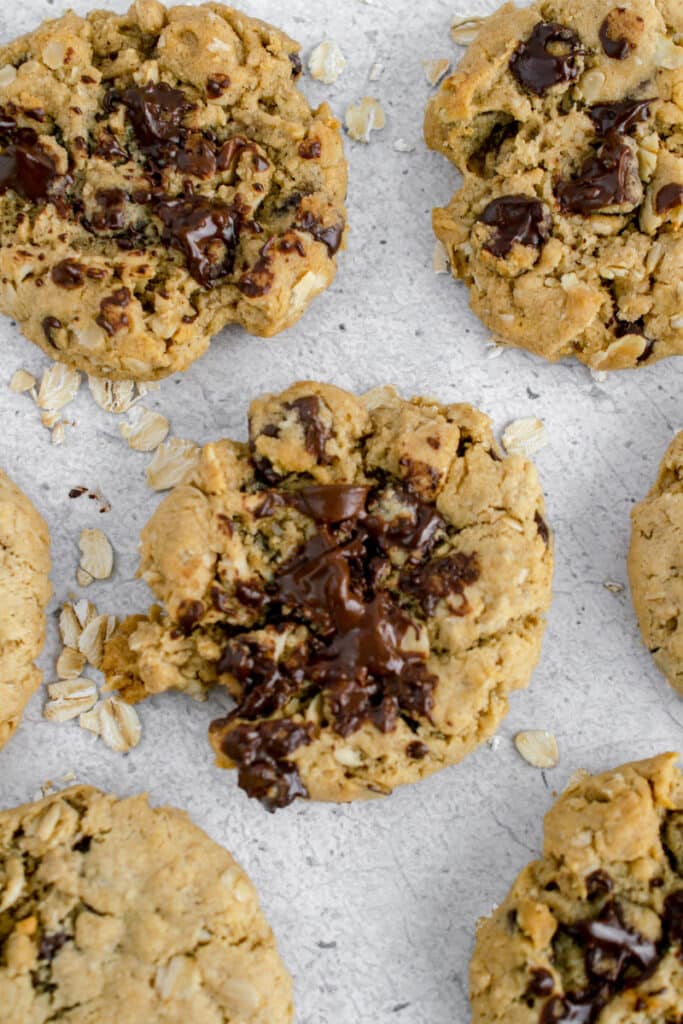 overhead photo of vegan oatmeal cookies