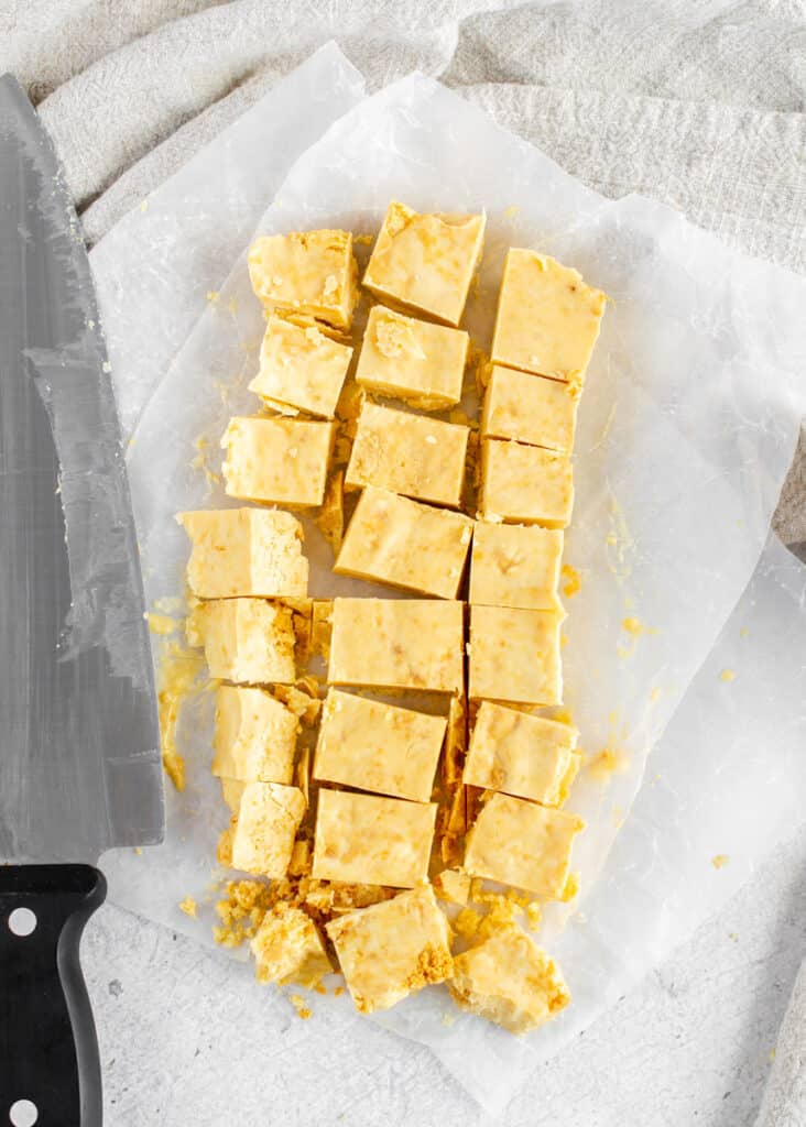 caramelized white chocolate cut into pieces