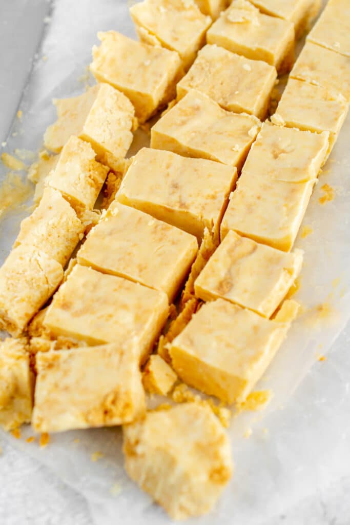caramelized white chocolate cut into pieces