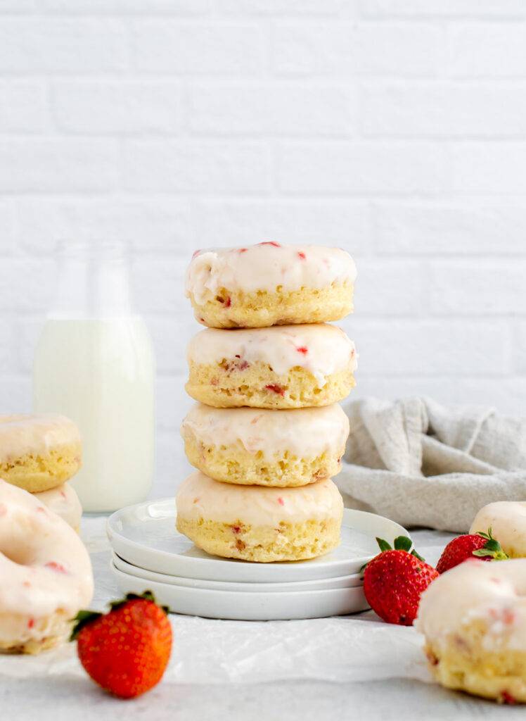 stack of strawberry donuts