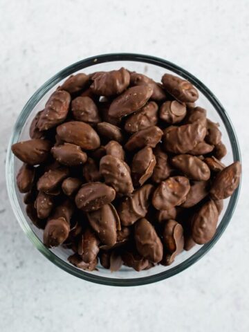 bowl of chocolate covered almonds