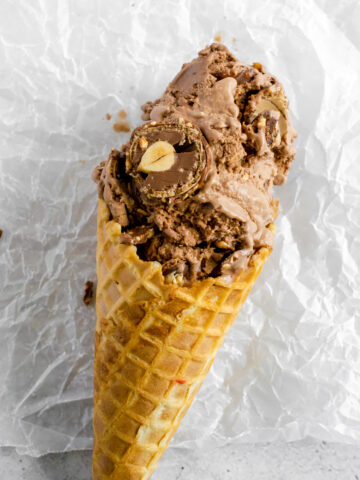 waffle cone of ferrero rocher ice cream