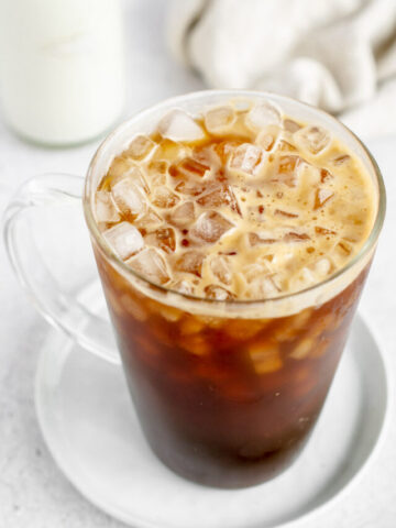 iced americano in a glass mug