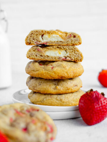 stack of strawberry cheesecake cookies
