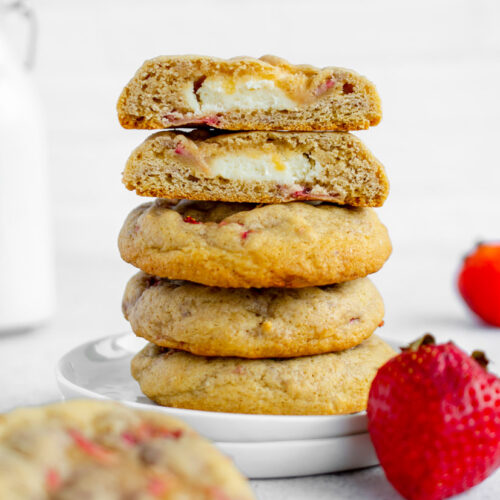 stack of strawberry cheesecake cookies