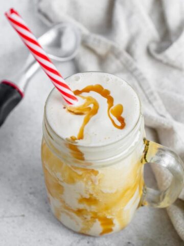 butterscotch shake in a mason jar