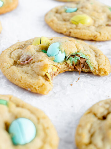 mini egg cookies with bite taken out