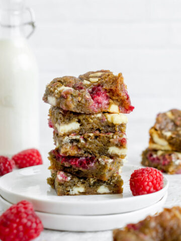 stack of white chocolate and raspberry blondies