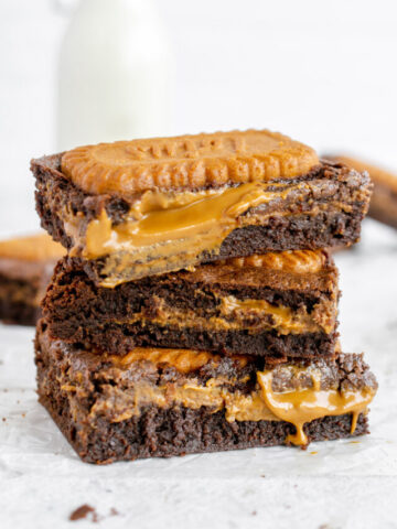 stack of biscoff brownies