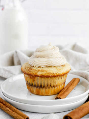 cinnamon cupcake on a white plate