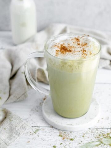 Matcha Chai Latte in a glass mug