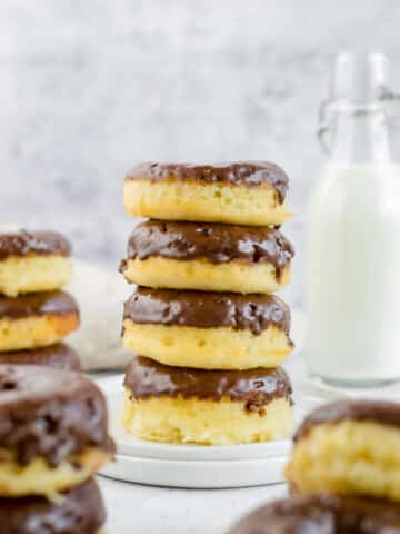 stack of chocolate dipped donuts