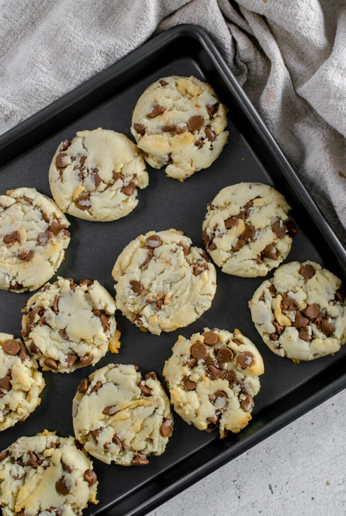 condensed milk chocolate chip cookies on a baking sheet